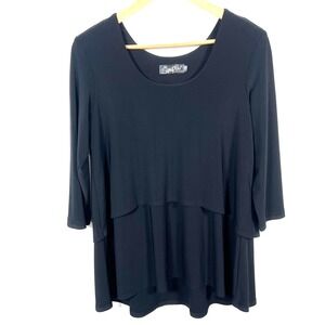 Sympli Tunic Top  Womens 10 Stretch Travel Jersey Layered Relaxed Cruise Black
